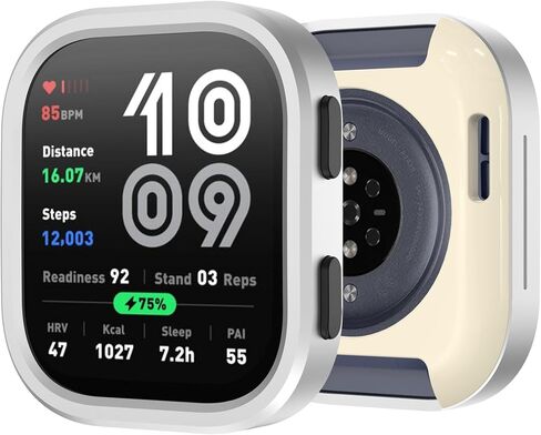 BEARDDO Metal Protector Case for Amazfit Bip 6 Smartwatch, 2 in 1 Stainless Steel Bezel & TPU Back Cover Full Protective Cover Cases Scratch-Proof Rugged with Cleaning Cloth Accessories (Titanium) in Kuwait