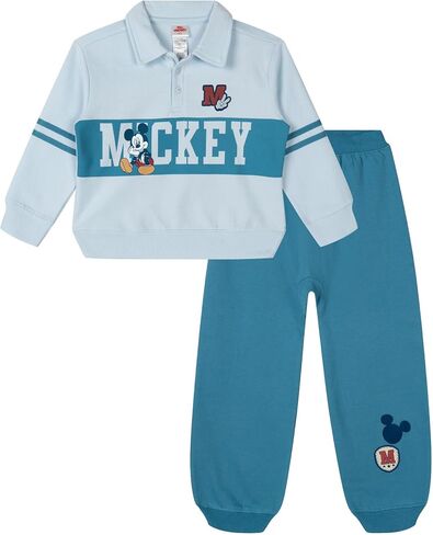 Disney Mickey Mouse Fleece Polo Shirt and Jogger Pants Outfit Set Newborn to Little Kid Sizes (0-3 Months - 5) in Saudi Arabia