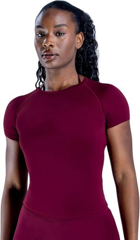 Short Sleeve Workout Tops for Women, Cropped Workout Shirts Slim Fit Crew Neck Seamless Athletic Gym T-Shirts in Saudi Arabia