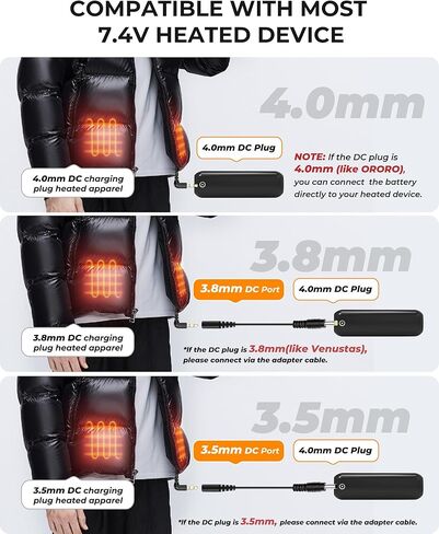 حزمة بطارية سترة ساخنة 16000 مللي أمبير في الساعة 7.4 فولت/5 فولت متوافقة مع ORORO، حزمة بطارية 7.4 فولت لسترة ساخنة مع كابلين محول، بنك طاقة سترة قابلة لإعادة الشحن 5 فولت لـ MNZZ، لـ Waitcoss، لـ Weamest in Kuwait