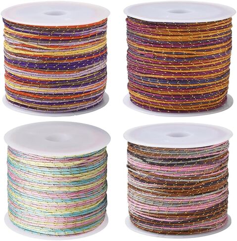SUNNYCLUE 4 Rolls 4 Colors 218.7 Yards/200M 0.8mm Red Metallic Thread Colorful Nylon Cord Glitter Macrame Jewelry Beading Sewing String with Plastic Spool for Friendship Bracelet Necklace DIY Craft in Saudi Arabia