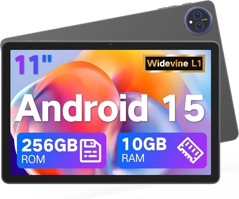 JUNYANG 11 بوصة Android 15 Tablet مع Gemini AI، 256 جيجا بايت ذاكرة الوصول العشوائي 10 جيجا بايت، ثماني النواة، شاشة HD IPS، WiFi 6، USB OTG، كاميرات مزدوجة، بطارية 8000 مللي أمبير - جهاز لوحي خفيف الوزن للألعاب والترفيه والعمل in Kuwait