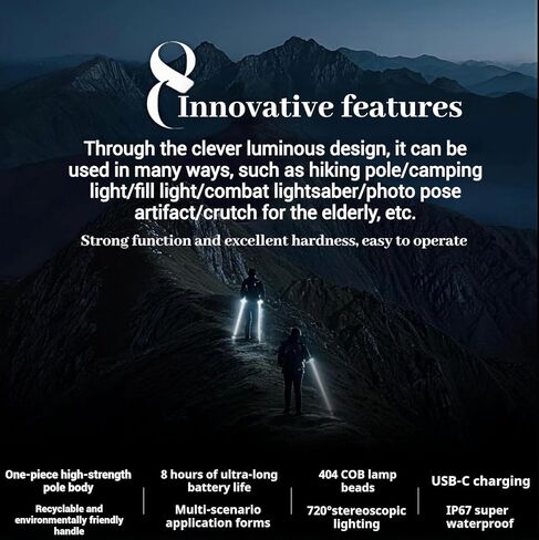 The New LED Illuminated Hiking Poles launched in 2026 are Suitable for Night Hiking and All-Weather Exploration. Continuous 8-Hour Lighting, Suitable for Hiking, Camping in Saudi Arabia