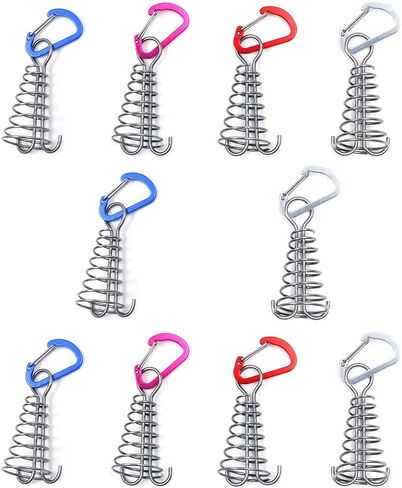 Alnicov 10PCS Round Deck Anchor Pegs,Tent Awning Anchor with D-Shaped carabiners for Camping Outdoor Timber Deck Plank Parts (Random Color) in Saudi Arabia