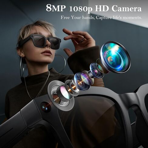 AI Smart Glasses for Cycling & Sports, 8MP Camera Glasses with Hands-Free Video Recording, Bluetooth Audio, Real-Time Translation, Waterproof, Outdoor Action Smart Glasses in Saudi Arabia