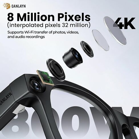 Smart Camera Glasses for Hands-Free Video & Travel Translation, 8MP HD POV Recording, AI Voice Control,Waterproof, photochromic Lenses in Saudi Arabia