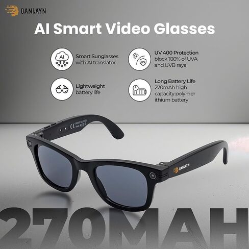 Smart Camera Glasses for Hands-Free Video & Travel Translation, 8MP HD POV Recording, AI Voice Control,Waterproof, photochromic Lenses in Saudi Arabia