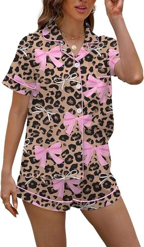 PUNINGXS بيجامة نسائية كاجوال مع قميص مطبوع بأكمام قصيرة وأزرار سفلية وشورت Pjs Loungewear Set in Saudi Arabia