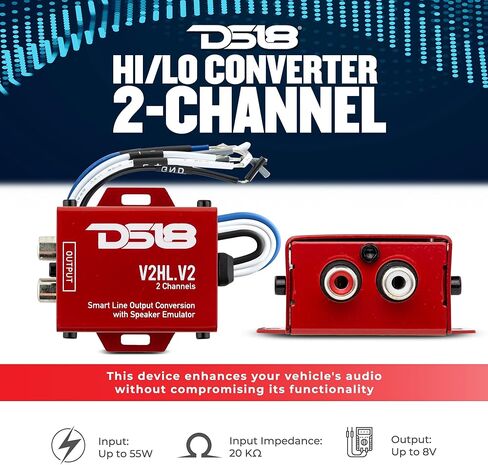 DS18 محول Hi-Low مع مجموعة تثبيت أمبير تصل إلى 800 واط - محول إخراج الخط + مجموعة أسلاك مكبر الصوت in Saudi Arabia