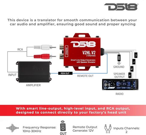 DS18 محول Hi-Low مع مجموعة تثبيت أمبير تصل إلى 800 واط - محول إخراج الخط + مجموعة أسلاك مكبر الصوت in Saudi Arabia