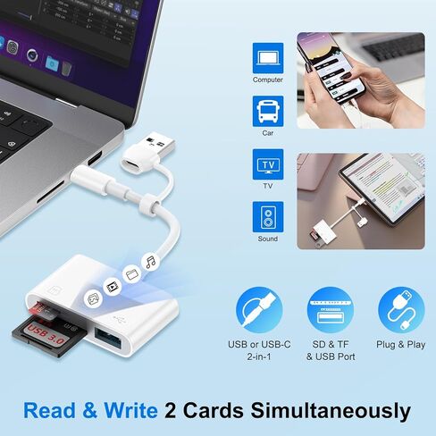 USB C to USB SD Card Reader for Samsung Galaxy S25 Ultra/S24/S23/S22/S21/S20 USB 3.0 Micro SD Card Reader 3 in 1 Memory Trail Camera Card Adapter for iPhone 17 Pro Max/17/16/15/iPad/Laptop/Computer in Saudi Arabia