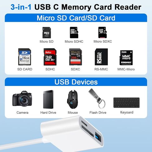 USB C to USB SD Card Reader for Samsung Galaxy S25 Ultra/S24/S23/S22/S21/S20 USB 3.0 Micro SD Card Reader 3 in 1 Memory Trail Camera Card Adapter for iPhone 17 Pro Max/17/16/15/iPad/Laptop/Computer in Saudi Arabia