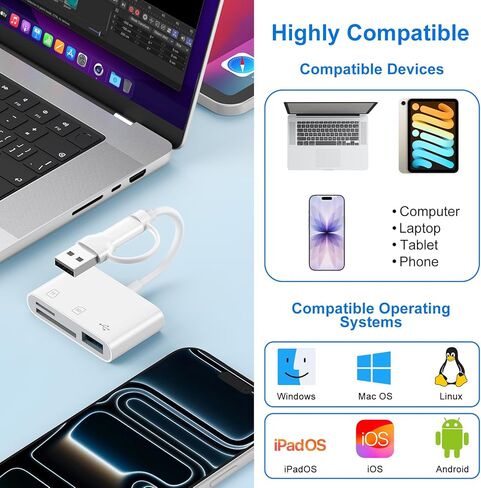 USB C to USB SD Card Reader for Samsung Galaxy S25 Ultra/S24/S23/S22/S21/S20 USB 3.0 Micro SD Card Reader 3 in 1 Memory Trail Camera Card Adapter for iPhone 17 Pro Max/17/16/15/iPad/Laptop/Computer in Saudi Arabia