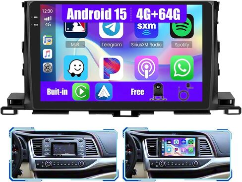 [4+64 جيجابايت] راديو سيارة Android 15 لسيارة Toyota Highlander 2014-2019 مع Carplay لاسلكي/Android Auto، ستيريو سيارة بشاشة لمس عالية الدقة 10 بوصة مع نظام تحديد المواقع واي فاي وبلوتوث FM/RDS EQ SWC وميكروفون كاميرا احتياطية in Kuwait