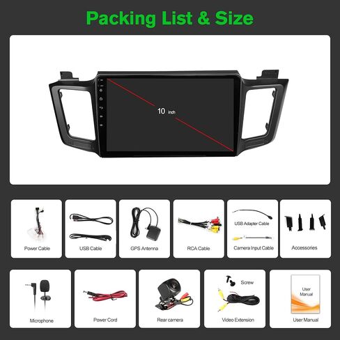 [4+64G] Android 13 Car Stereo with Wireless Apple Carplay & Android Auto for Toyota RAV4 2013-2018 10" Touchscreen Radio Upgrade with AHD Camera,GPS Navigation,SWC,WiFi,FM,Bluetooth in Kuwait