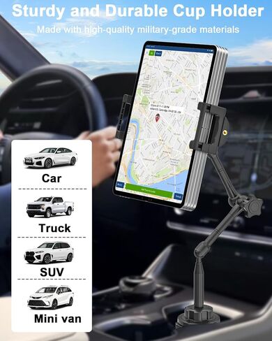 woleyi Tablet Holder for Car Cup Holder, [Full Motion Swivel 19.7" Height] Metal Tablet Car Mount for Truck, for iPad Pro Air Mini, Galaxy Tab, Z Fold, Fire, iPhone, 6-15.6" Devices, Cars Trucks SUVs in Saudi Arabia