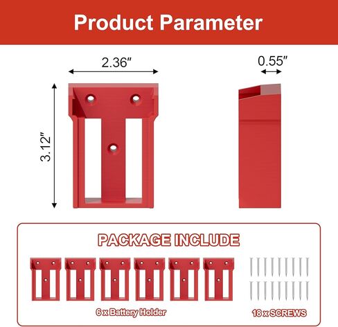 حامل بطارية SWER 6 عبوات M18، متوافق مع Milwaukee M18، حامل أدوات تخزين البطارية على الحائط، أحمر in Kuwait