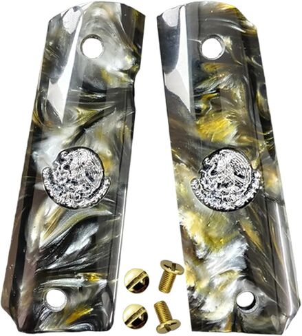 1911 Grips Full Size,White Pearl,Black Pearl,Bonded Ivory,Silver Gold Metal Mexican Eagle,Brown Pearl,Fits Colt,Kimber,Springfield,Remington,Rock Island,Government Commander Models in Saudi Arabia