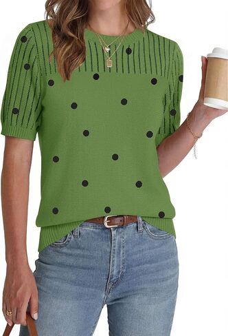 Zeagoo Women's Short Sleeve Sweater Tops 2026 Spring Summer Crew Neck Hollow Out Blouses Dressy Business Casual Outfits in Saudi Arabia