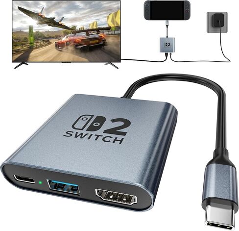 Switch 2 Dock,Portable USB C Docking Station with 4K@60Hz~120Hz HDR/PD Max100W/USB Port,Aluminum Alloy Travel TV Dock for Switch/Steam Deck/ROG Xbox Ally X/Legion Go 1/2/S in Kuwait