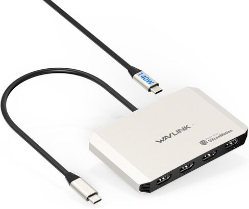 محطة إرساء 4 شاشات، محول WAVLINK رباعي الشاشات لأنظمة macOS M1/M2/M3/M4، مدخل PD بقدرة 140 وات، 4 HDMI، مخرج 4K رباعي، مشغل SMI ومضيف USB3.2 Gen 2 مطلوب in Saudi Arabia