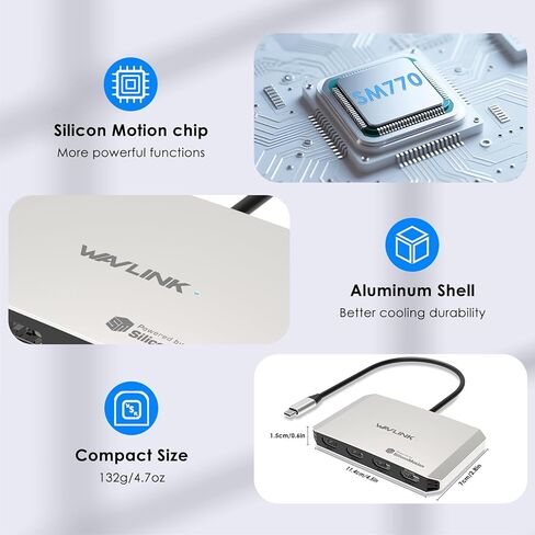 محطة إرساء 4 شاشات، محول WAVLINK رباعي الشاشات لأنظمة macOS M1/M2/M3/M4، مدخل PD بقدرة 140 وات، 4 HDMI، مخرج 4K رباعي، مشغل SMI ومضيف USB3.2 Gen 2 مطلوب in Saudi Arabia
