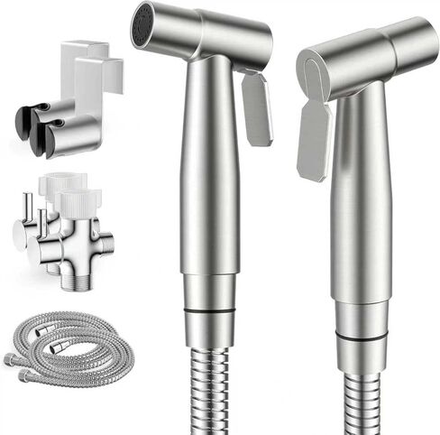 [2-Pack] Handheld Bidet Sprayer for Toilet - Stainless Steel Cloth Diaper Sprayer Kit with Adjustable Water Pressure - Brushed Nickel Bidet Attachment for Feminine Wash, Baby & Pet Bath (Set of 2) in Saudi Arabia
