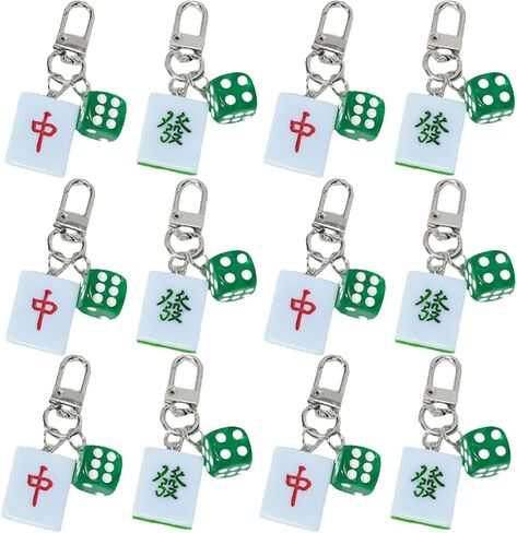 Alunsito 12 Pcs Mahjong Tiles Keychains Chinese Mahjong Key Holder Keyrings Dice Pendants Bag Charm for Women Men in Saudi Arabia