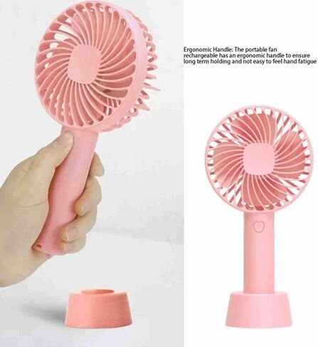 Pilipane 3 Regulable Wind Speed USB Rechargeable Portable Ergonomic Handle Fan for Home Camping Travel Peach , Handheld Fan , Mini Portable Fan for Indoor Outdoor in Saudi Arabia