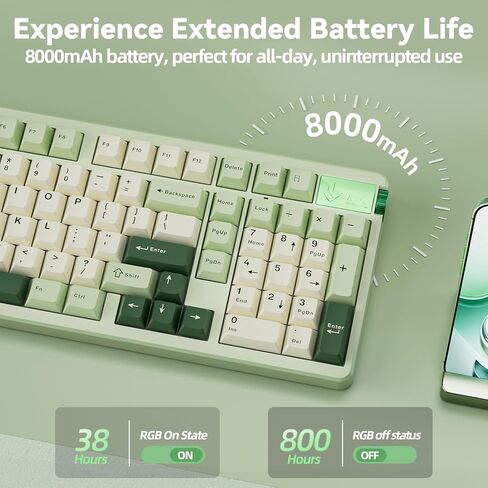 LEOBOG A98 Wireless Mechanical Keyboard and Mouse Combo, RGB Backlit Rechargeable 8000mAh Battery, Creamy Keyboard with Number Pad+ 2400DPI Mice, Programmable Keyboard Mouse with Software for PC Gamer in Kuwait