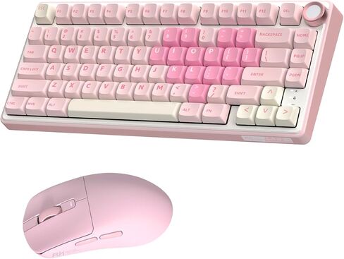 لوحة مفاتيح RK ROYAL KLUDGE R75 لاسلكية كريمية وماوس ألعاب M30، لوحة مفاتيح ميكانيكية قابلة للتبديل السريع، ملف تعريف MDA، ماوس لاسلكي 24000 نقطة في البوصة مع 5 أزرار قابلة للبرمجة للكمبيوتر الشخصي/جهاز Mac in Kuwait