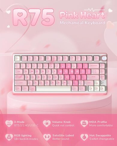 لوحة مفاتيح RK ROYAL KLUDGE R75 لاسلكية كريمية وماوس ألعاب M30، لوحة مفاتيح ميكانيكية قابلة للتبديل السريع، ملف تعريف MDA، ماوس لاسلكي 24000 نقطة في البوصة مع 5 أزرار قابلة للبرمجة للكمبيوتر الشخصي/جهاز Mac in Kuwait