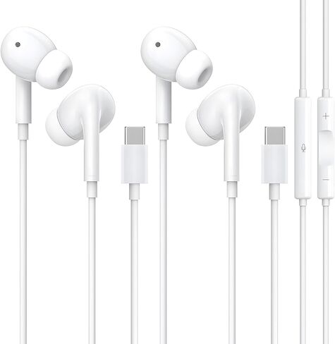 سماعات رأس USB C لهاتف iPhone 15/16/17 Pro Max، سماعات رأس من النوع C ميكروفون مدمج وتحكم في مستوى الصوت، سماعات أذن ستيريو هاي فاي بخاصية إلغاء الضوضاء، سماعات أذن سلكية لهاتف Galaxy S25 S24 S23 S22 in Saudi Arabia