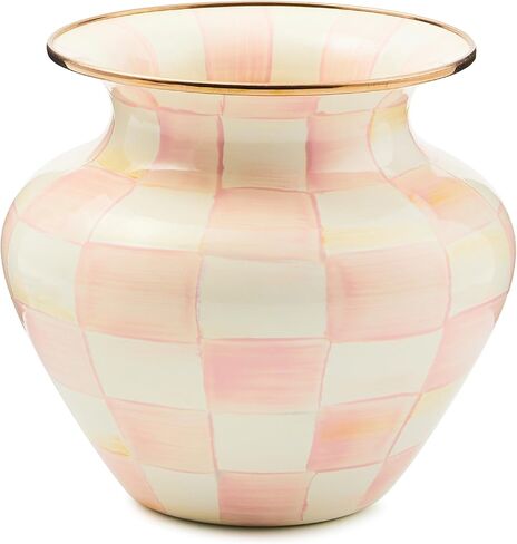 MACKENZIE-CHILDS Enamel Vase, Unique Flower-Vase Decor for Living Room, Large, Light-Blue-and-White Sky Check in Saudi Arabia