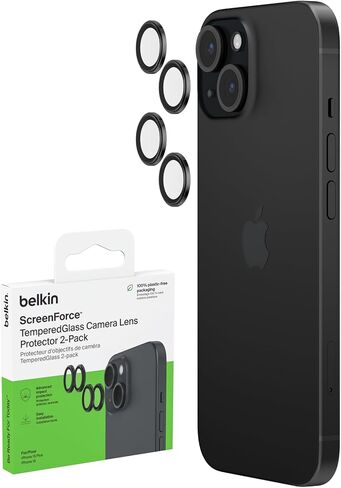 Belkin ScreenForce TemperedGlass Camera Lens Protector for Apple iPhone 15, 15 Plus - Case-Compatible Tempered Glass Lens Cover, Apple iPhone Accessories - 2-pack in Saudi Arabia