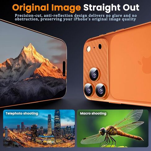 واقي عدسة الكاميرا من ألياف الكربون لهاتف iPhone 17 Pro Max، غطاء زجاجي مقوى 9H+، [مقاوم للكسر من الدرجة العسكرية 12 قدم] [تصوير بدون عائق] [صديق للحافظة] - أسود in Kuwait