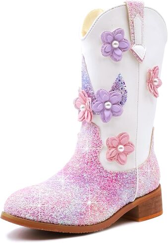 Girls Cowgirl Boots Mid Calf Western Riding Cowboy Boots Toddler Little Big Kids Birthday Party Unicorn Dress Shoes in Saudi Arabia