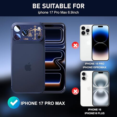 Compatible for iPhone 17 Pro Max Camera Lens Protector, Aries Pattern, Drop Protection, Anti Scratch Full-Coverage, AR 360-Degree Protection, Camera Transmfttance HD, Easy Installation, Dark Blue in Saudi Arabia