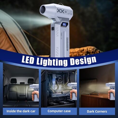 منفضة هواء قابلة لإعادة الشحن، منفضة هواء مضغوطة 120000 دورة في الدقيقة مع إضاءة LED، منفاخ صغير لاسلكي 4 تروس قابل للتعديل، منفضة هواء كهربائية 180 جيجا ضغط الرياح للوحة المفاتيح والكمبيوتر الشخصي للسيارة في الهواء الطلق in Kuwait