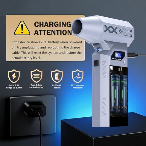 منفضة هواء قابلة لإعادة الشحن، منفضة هواء مضغوطة 120000 دورة في الدقيقة مع إضاءة LED، منفاخ صغير لاسلكي 4 تروس قابل للتعديل، منفضة هواء كهربائية 180 جيجا ضغط الرياح للوحة المفاتيح والكمبيوتر الشخصي للسيارة في الهواء الطلق in Kuwait