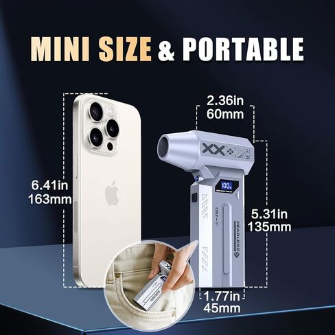 منفضة هواء قابلة لإعادة الشحن، منفضة هواء مضغوطة 120000 دورة في الدقيقة مع إضاءة LED، منفاخ صغير لاسلكي 4 تروس قابل للتعديل، منفضة هواء كهربائية 180 جيجا ضغط الرياح للوحة المفاتيح والكمبيوتر الشخصي للسيارة في الهواء الطلق in Kuwait