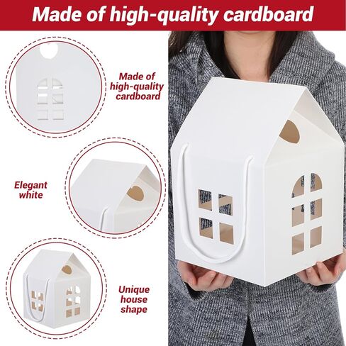 Sinload 10 قطع من علب الهدايا على شكل منزل كبير لعيد الميلاد مع مقابض 7.87 × 7.87 × 11.22 بوصة، علب هدايا على شكل منزل من ورق كرافت قوي، صندوق كبير لعيد الميلاد للهدايا والحلويات in Saudi Arabia