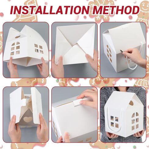 Sinload 10 قطع من علب الهدايا على شكل منزل كبير لعيد الميلاد مع مقابض 7.87 × 7.87 × 11.22 بوصة، علب هدايا على شكل منزل من ورق كرافت قوي، صندوق كبير لعيد الميلاد للهدايا والحلويات in Saudi Arabia
