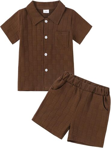 Size 2-6 Years Toddler Boys Clothes 2 Piece Summer Outfit Short Sleeve Button Down Shirt Top and Shorts Set in Saudi Arabia
