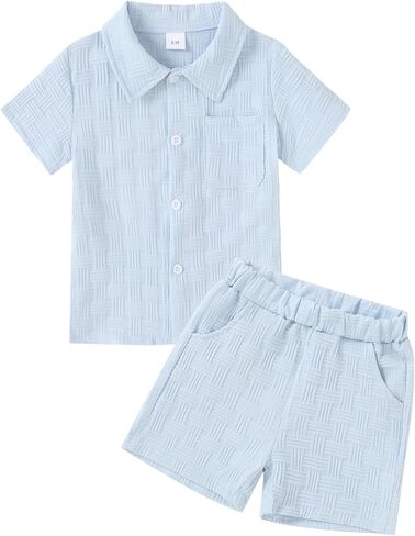 Size 2-6 Years Toddler Boys Clothes 2 Piece Summer Outfit Short Sleeve Button Down Shirt Top and Shorts Set in Saudi Arabia