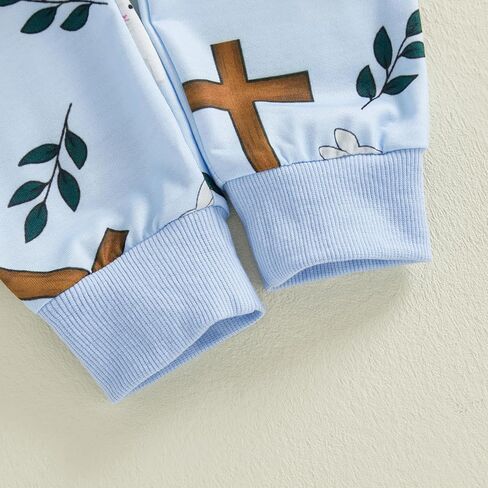Muasaaluxi Toddler Baby Boy Easter Outfit Long Sleeve He Is Risen Crewneck Sweatshirt Bunny Cross Jogger Pants Spring Outfit in Saudi Arabia