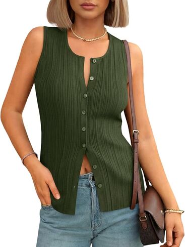 Saodimallsu Womens Sleeveless Sweater Vest Button Down Ribbed Knit Tank Top Scoop Neck Summer Trendy Vest Tops in Saudi Arabia
