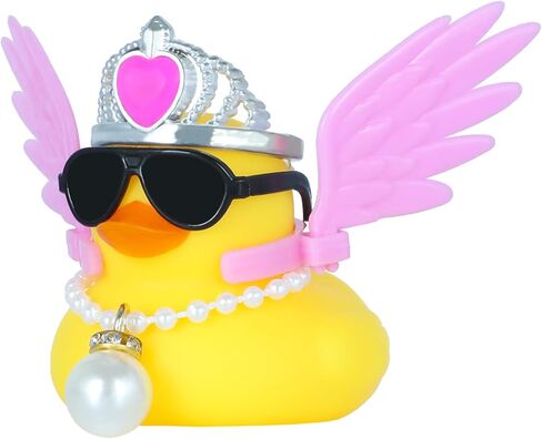 زينة سيارة البط المطاطي من Car Ducks، بطة ريش الملاك الأحمر مع التاج، النظارات الشمسية، أجنحة حمراء وقلادة من اللؤلؤ، للنساء، المكتب، وديكور المنزل in Kuwait