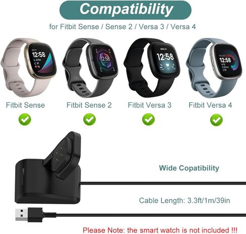 Charger for Fitbit Versa 4/3, Sense 2/1, Smart Watch Charging Stand Dock with 3.3ft USB Cable Cord in Saudi Arabia