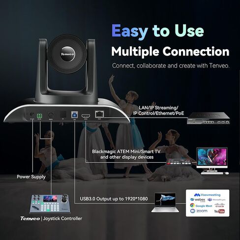مجموعة/مجموعات كاميرا Tenveo PTZ - كاميرا PTZ للتتبع التلقائي 20X AI (قطعتان) مع HDMI/USB3.0/LAN(PoE)، وحدة تحكم عصا التحكم NDI PTZ وخلاط محول فيديو 4K HDMI + SDI للبث المباشر لعبادة الكنيسة in Kuwait
